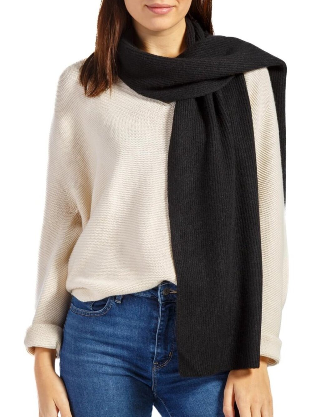 Cozy 100% Cashmere Ribbed Knit Winter Scarf - Luxurious Softness & Warmth